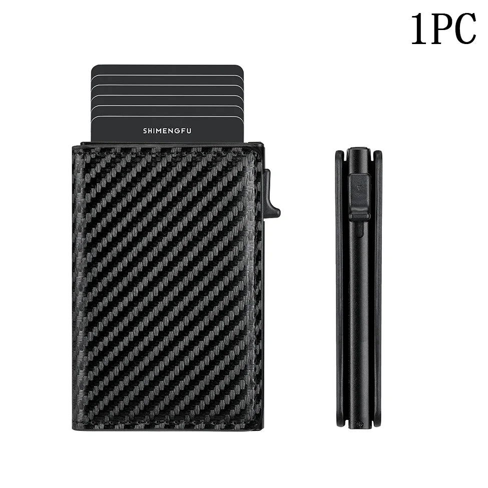 Minimalistischer Metall Leder Kartenhalter Pop-Up Brieftasche Unisex