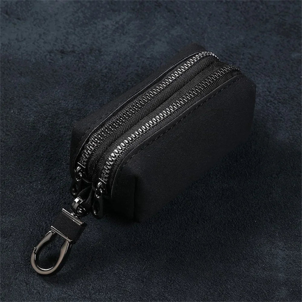 Unisex Wildleder Schlüsselmäppchen für Herren - Damen – Doppel Reißverschluss