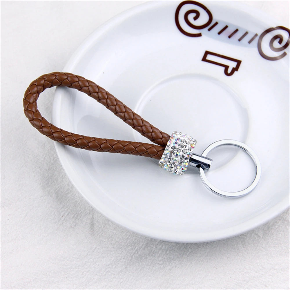 Stilvoller PU-Leder Schlüsselbund mit Glitter - Strass, geflochtenes Seil, Unisex