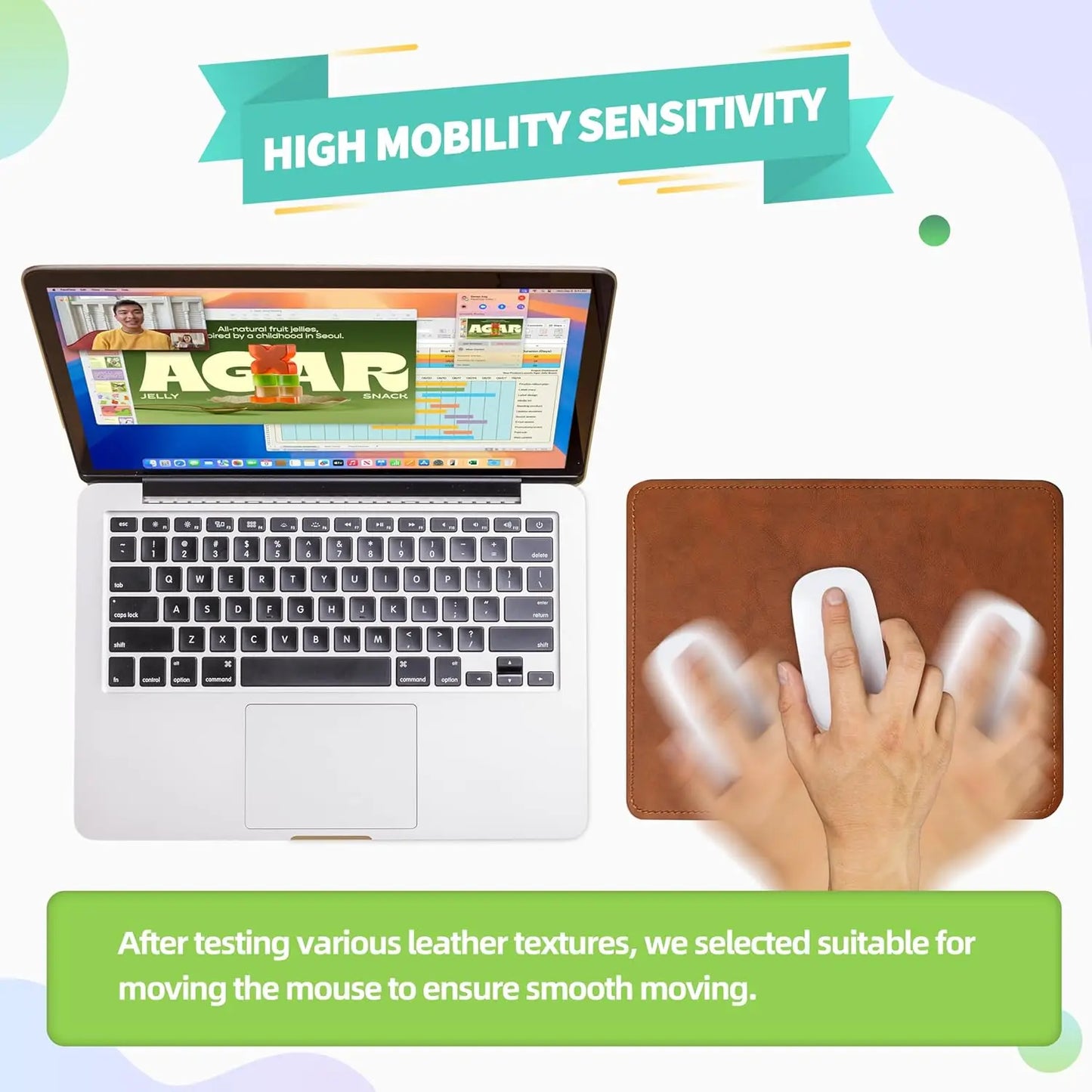 2er Set Leder-Mauspads mit genähtem Rand für komfortables Arbeiten