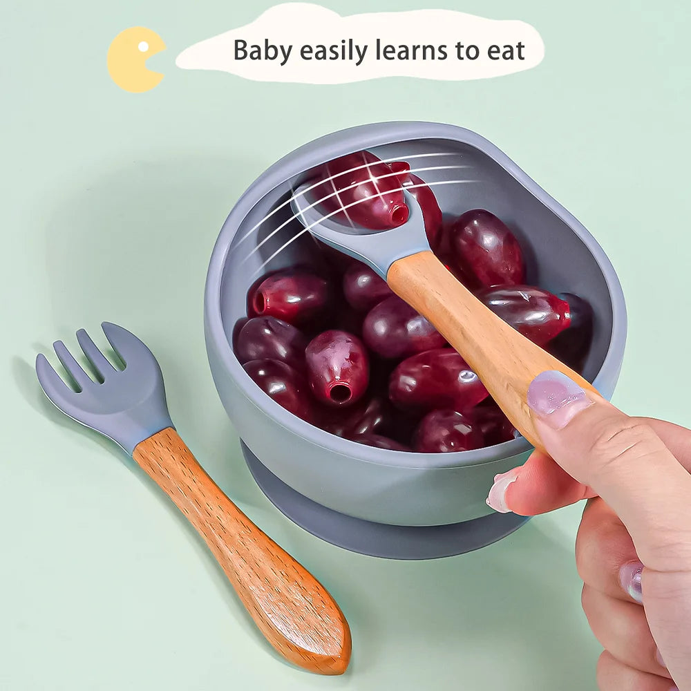 3-teiliges Silikon Baby Fütterungsset wasserdichte Saugeschüssel mit Löffel