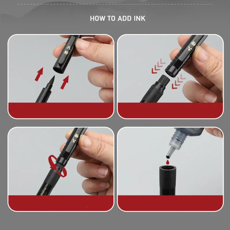 4er Set Kalligraphie-Pinselstifte mit schwarzer Tinte für feine Handschrift