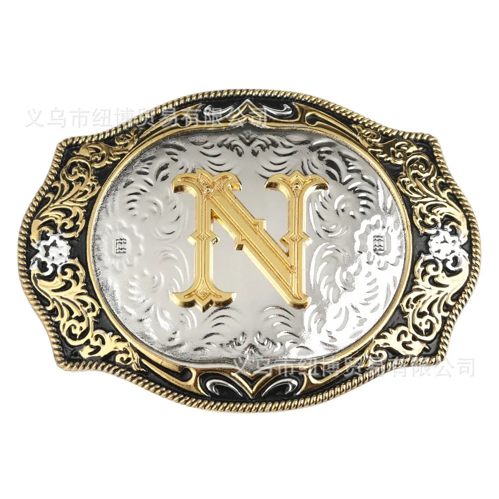 Goldfarbene Legierungs Gürtelschnalle im Western-Stil mit Buchstaben