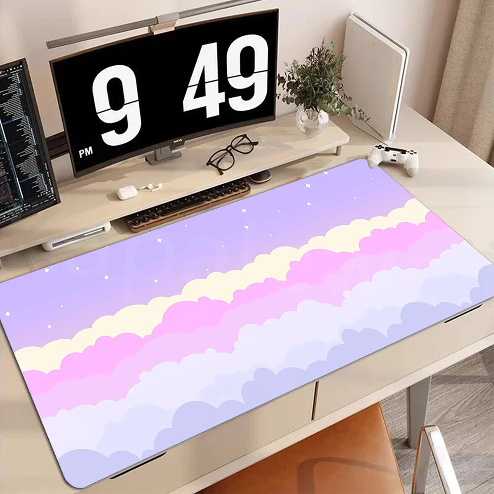 Buntes Gamer Mauspad Cloud Design 90x40cm für PC Schreibtisch
