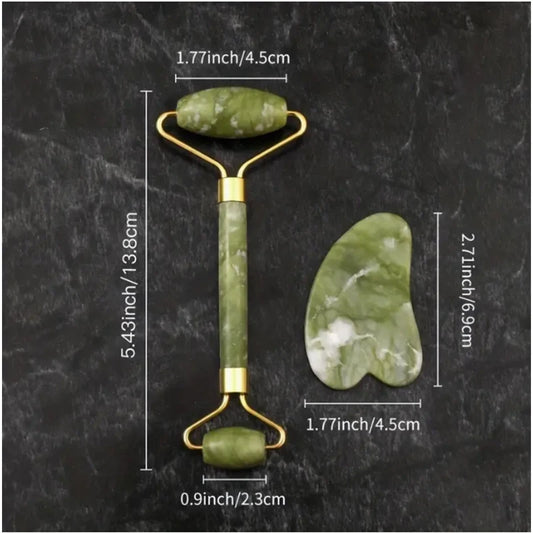 Natürlicher Jade Massage Roller - Gua Sha Set für Gesicht - Körperpflege