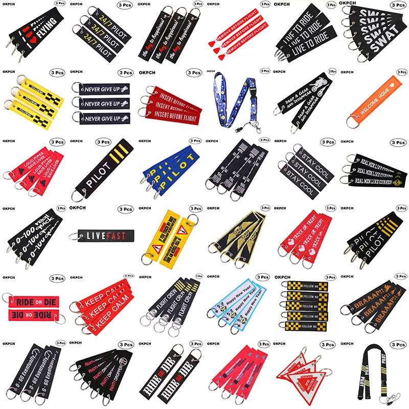 3-teiliges Schlüsselanhänger Set Bestickte Metallanhänger für Autos Motorräder