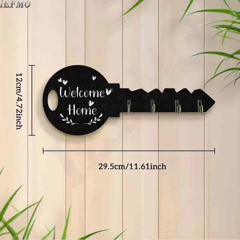 Rustikaler Vintage Schlüsselhalter aus Holz mit 5 Haken zur Wandmontage