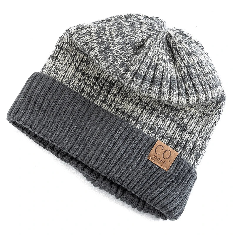 Unisex Zweifarbige Winter Beanie Mütze mit Pelzfutter für Wärme