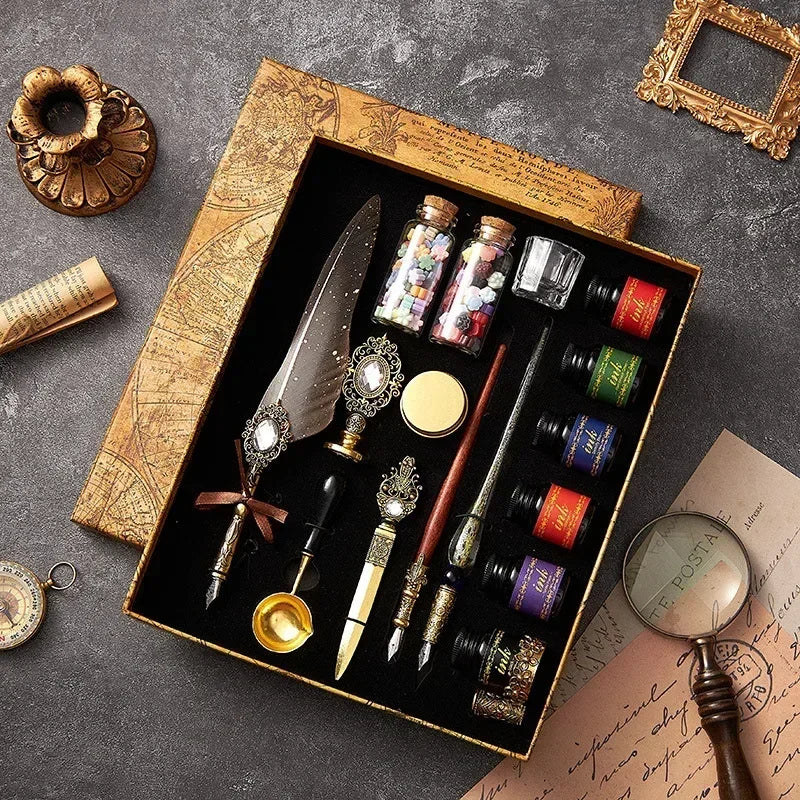 Klassisches Feder Füllfederhalter Set mit Tinte in Geschenkbox