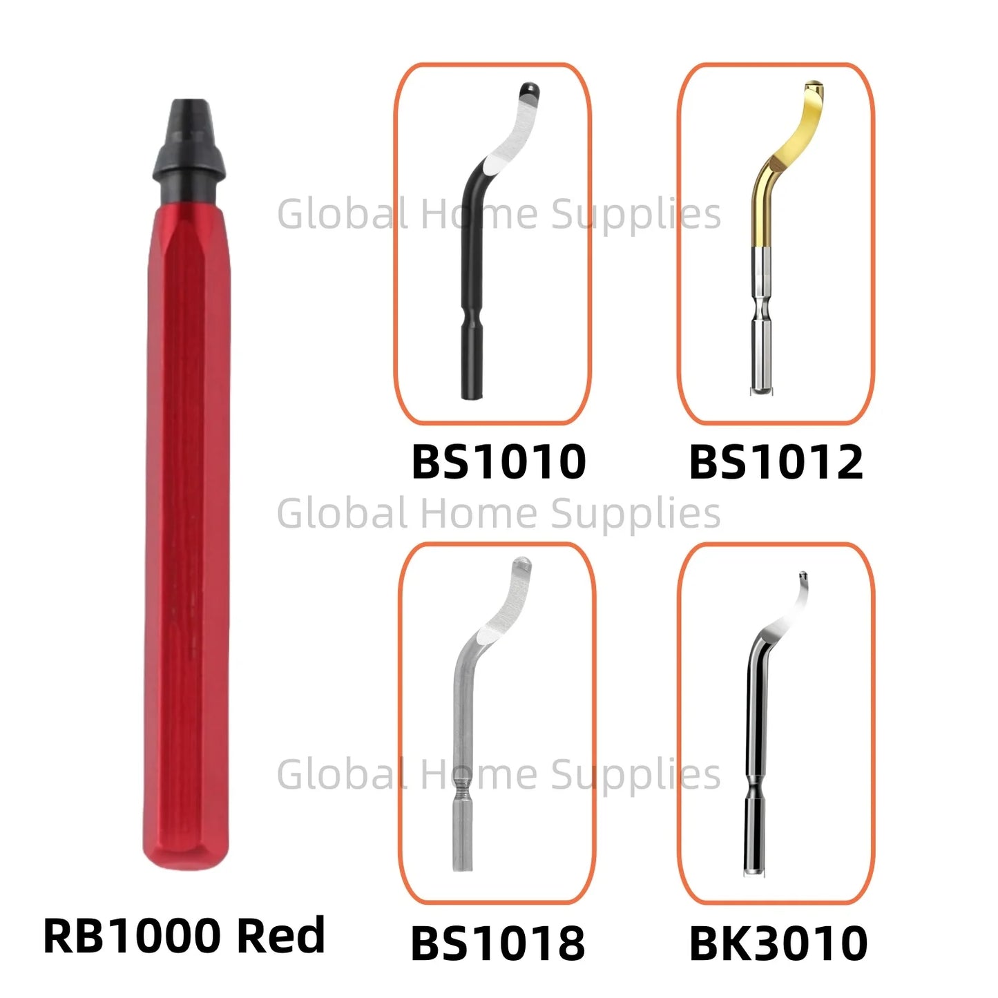 Entgratungswerkzeug mit 1 Griff und 4 Klingen aus Schnellarbeitsstahl