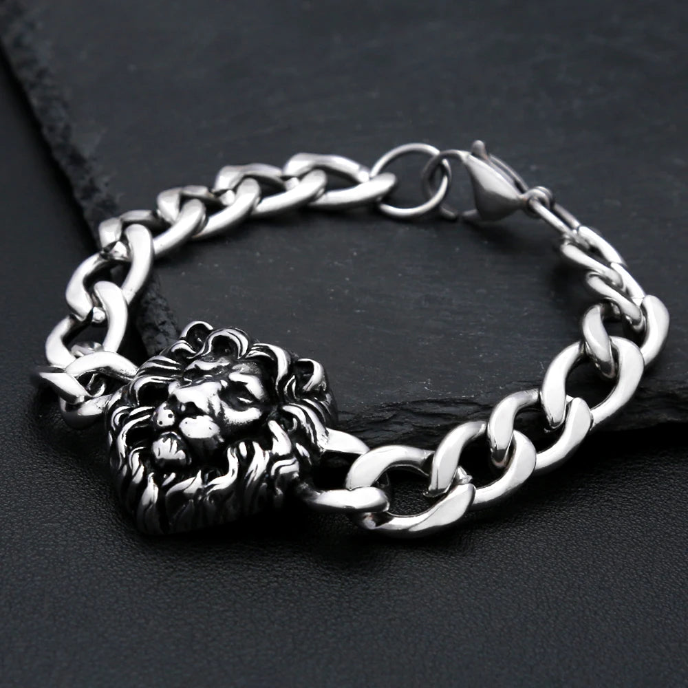 Robustes Edelstahl Herren Armband mit Löwen Leopard Design