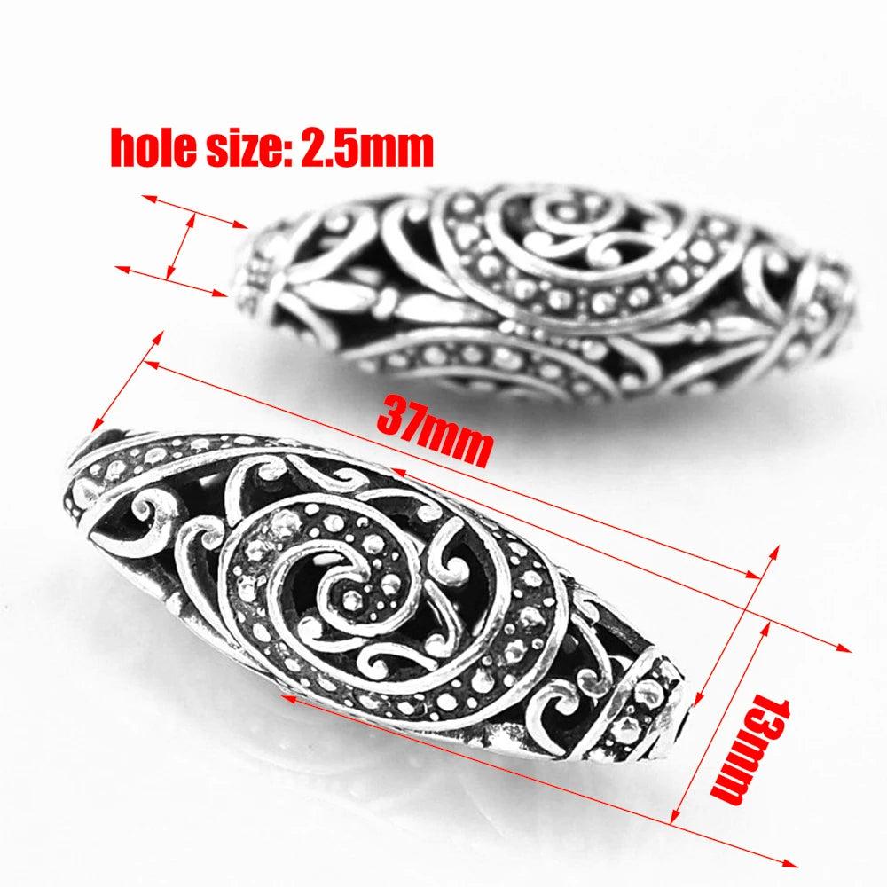 Antik silberfarbene ovale Perlen mit großem Loch für DIY Schmuck