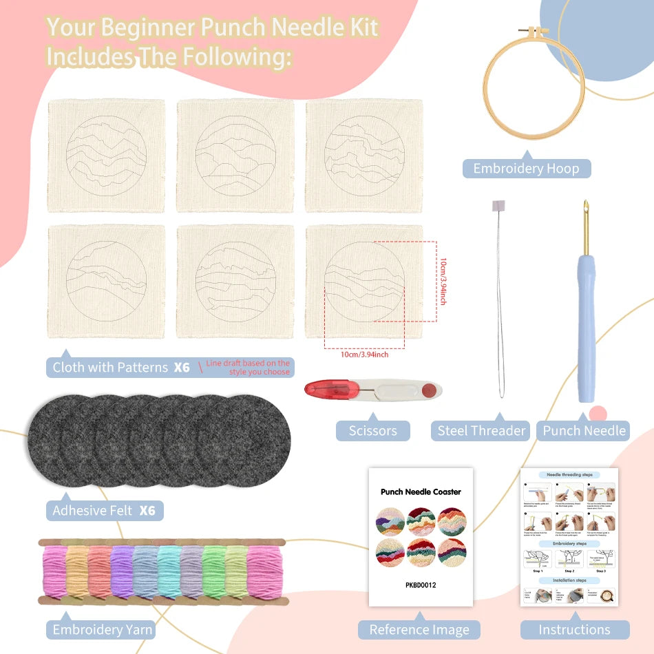 DIY Punch Needle Untersetzer-Set für Anfänger mit selbstklebendem Garn