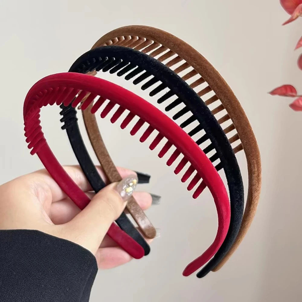 Elegantes schwarz rotes Samt Haarband mit Zahn im 2er Set