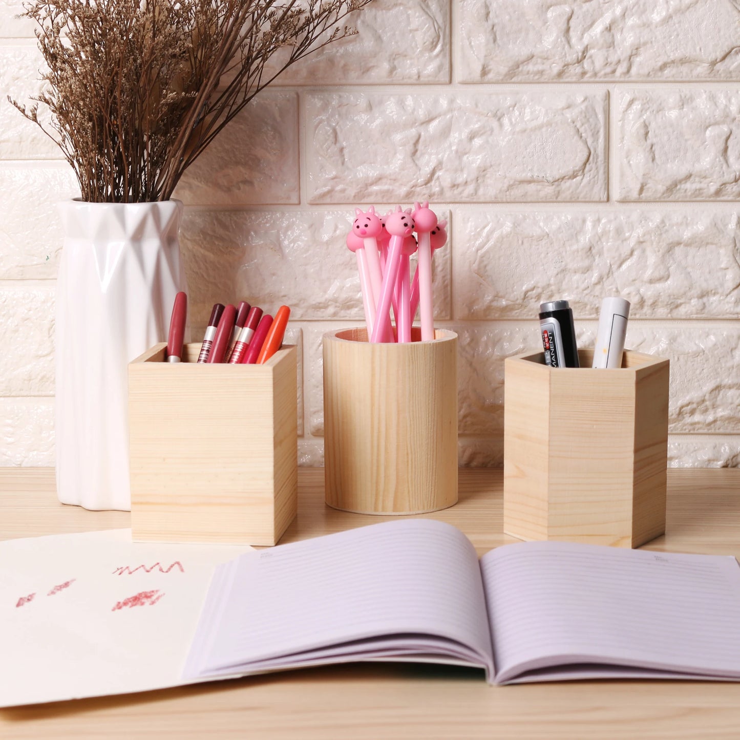 Holz Stifthalter Organizer 8x10cm für Büro Home Office Make-up Pinsel