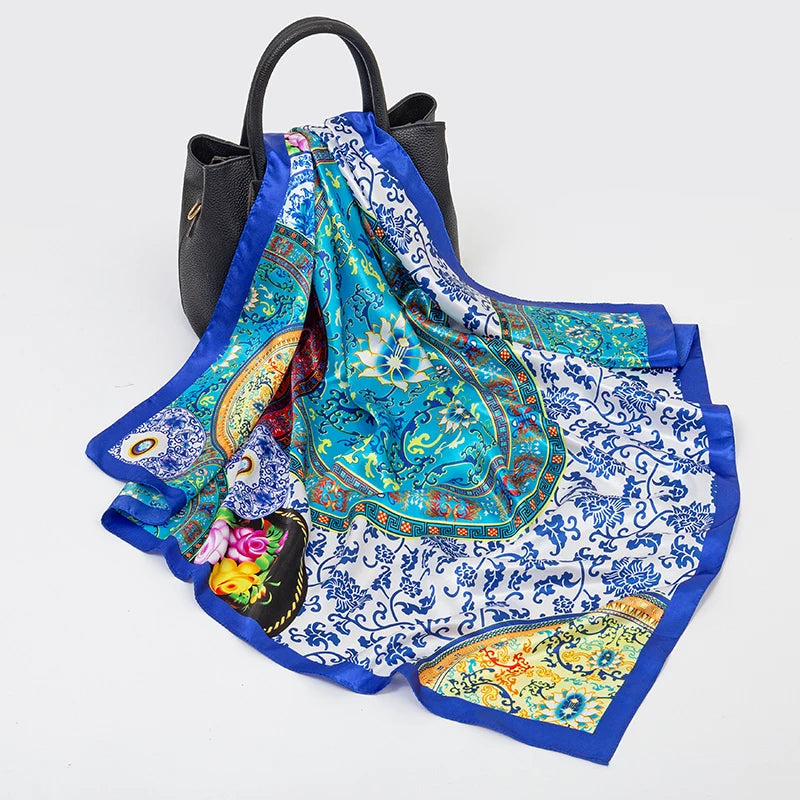 2024 seide Schal Quadrat Schal Für Frauen Drucken Stirnband Foulard Satin Hijab Haar Bands Halstuch Weibliche Kopf Wraps Bandana