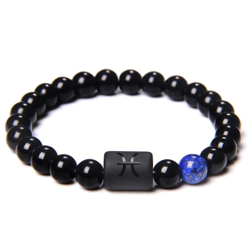 Sternzeichen Armband aus schwarzem Onyx Stein Elastisch für Damen Herren