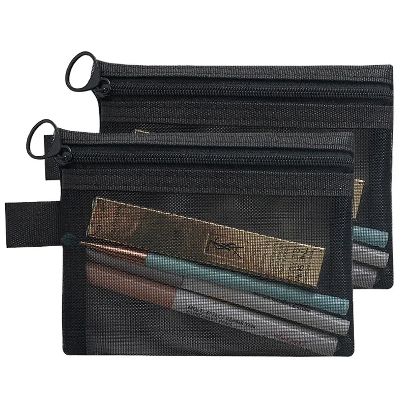 Mesh Kosmetiktasche Set 1 bis 3 Stück Schwarz Transparent Reise Organizer