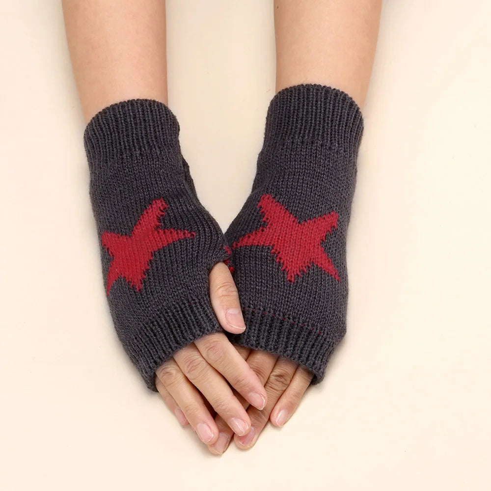 Warme gestrickte Halbfingerhandschuhe mit Sternmotiv