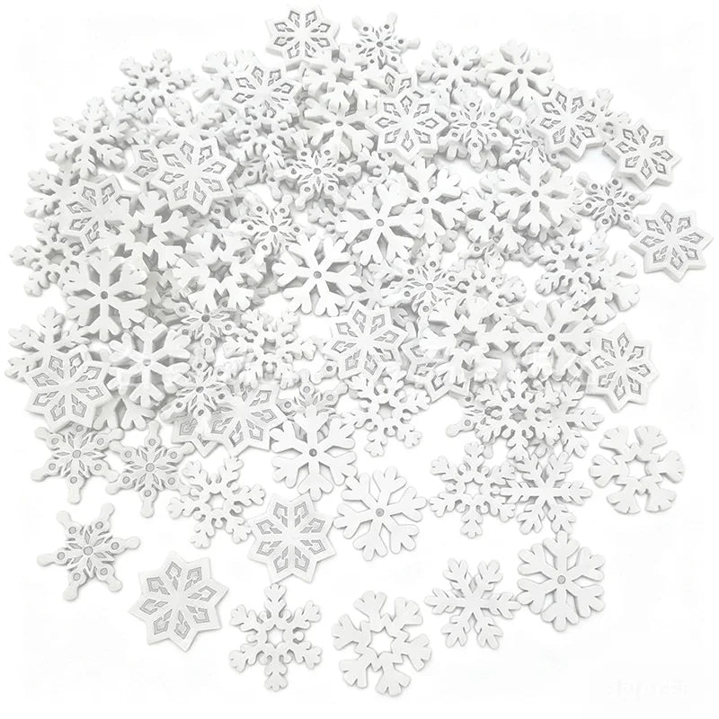 50er Set Holz Schneeflocken Chips für DIY Weihnachtsdeko und Basteln
