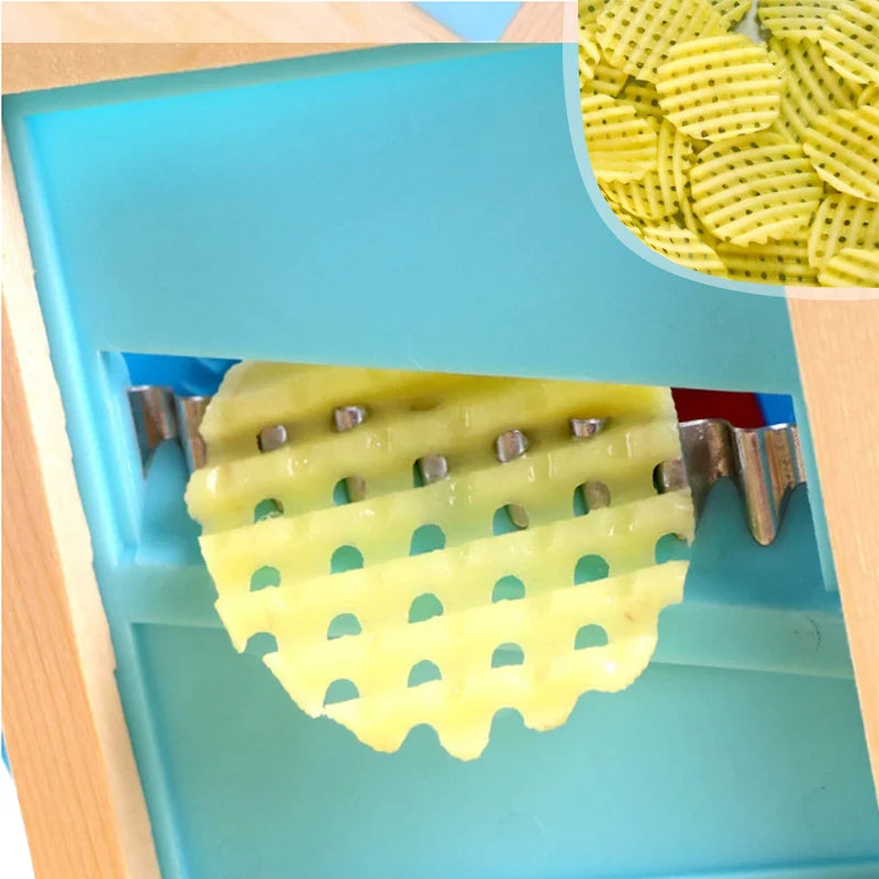 Edelstahl Pommes-Gitter Kartoffelschneider Küchenreibe Slicer mit Holzgriff
