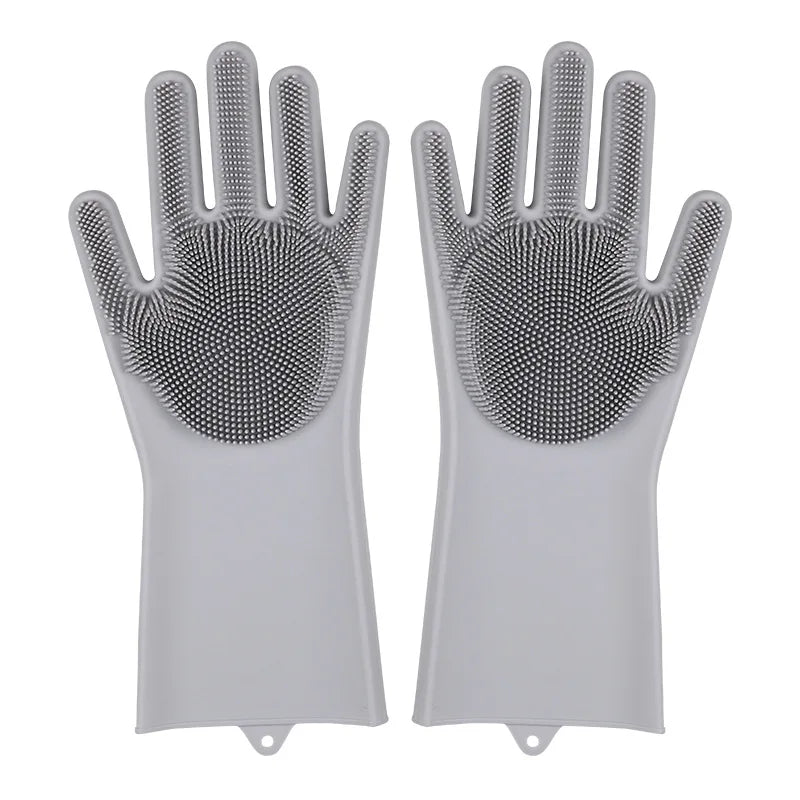 Magische Silikon-Gummi Geschirrspülhandschuhe mit Schwamm für Haushalt