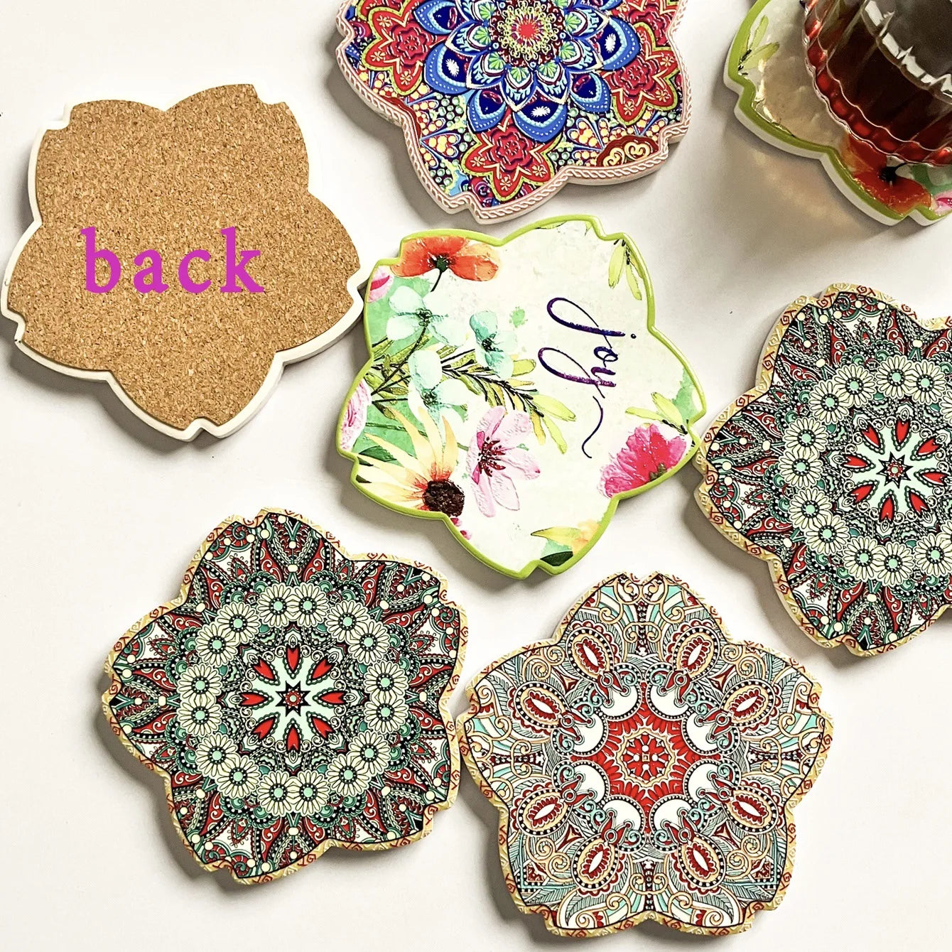 Blumenförmige Keramik-Untersetzer mit Kork Rückseite Wasserfest fürs Zuhause