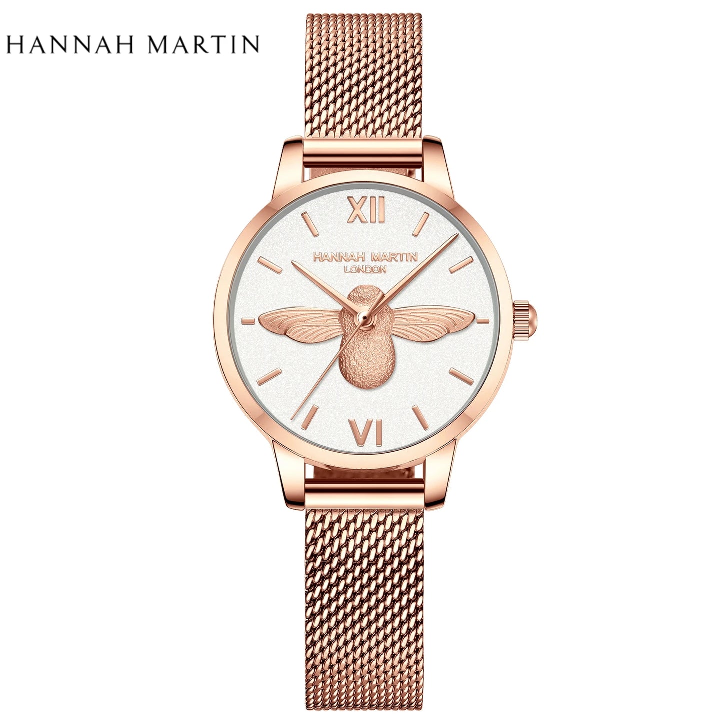 Damen Roségold Uhr Armband Set Elegante Bienen Zifferblatt Armbanduhr