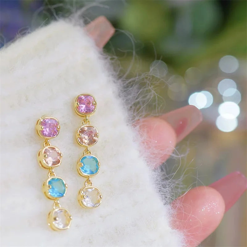 Elegante Quadratische Ohrringe mit bunten Zirkonen für Damen