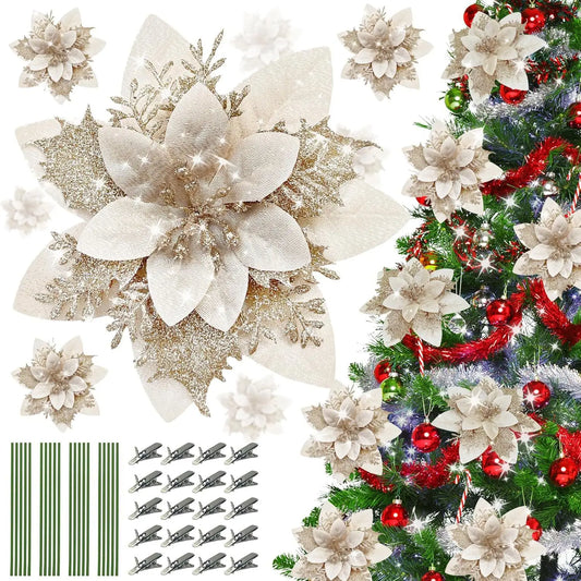Künstliche Weihnachtsblumen und Kranz mit Montageclips und Ständer