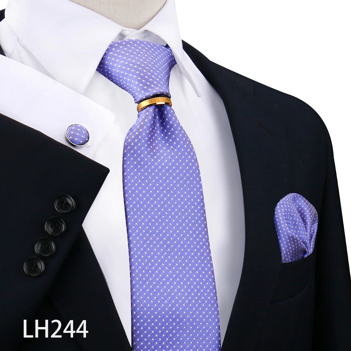 Herren Krawattenset Gold Ring, Manschettenknöpfe, Einstecktuch Festlich