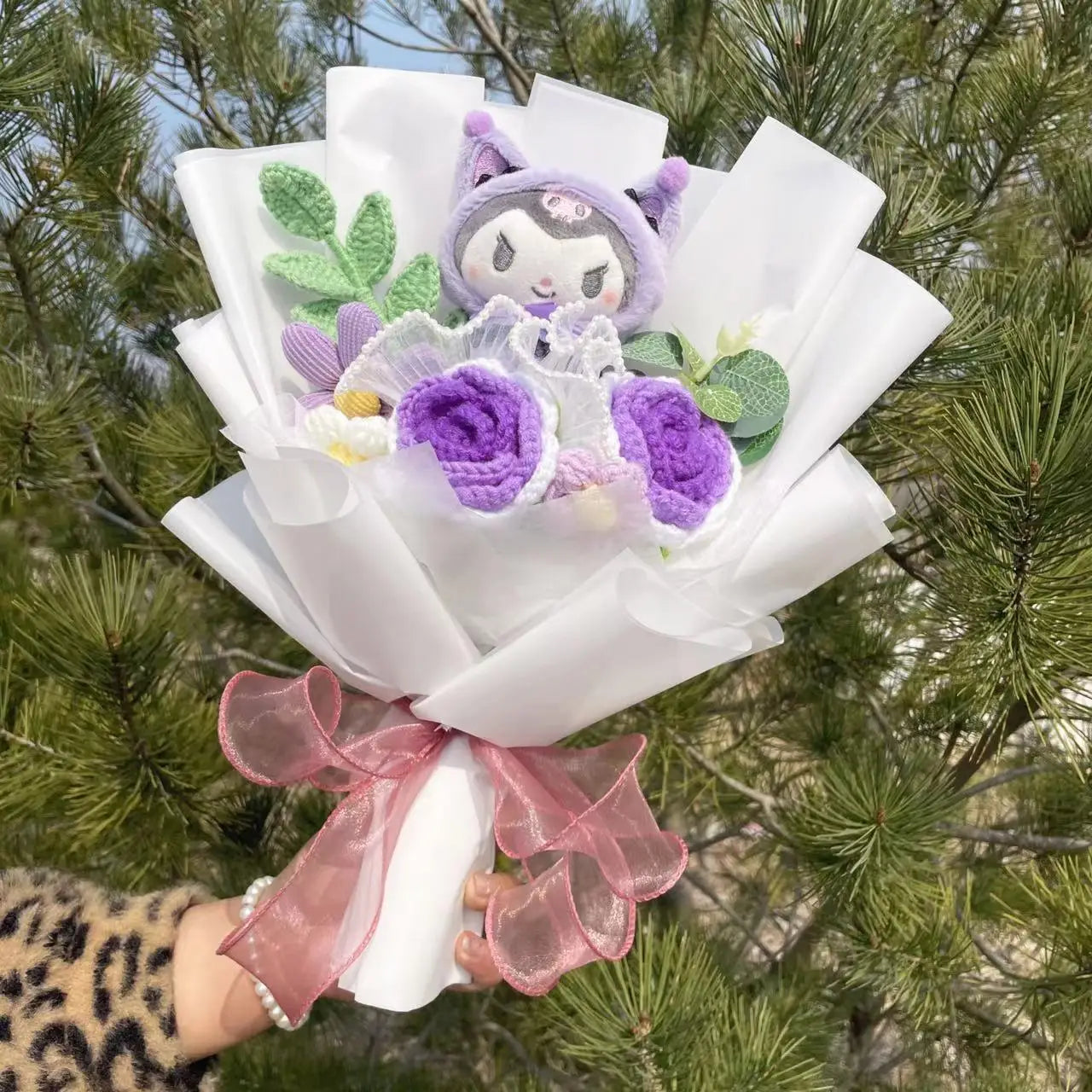 Kawaii Katzenpuppen mit künstlichen Blumen, kreativer Blumenstrauß 30-35cm-Yabubest - Home & More