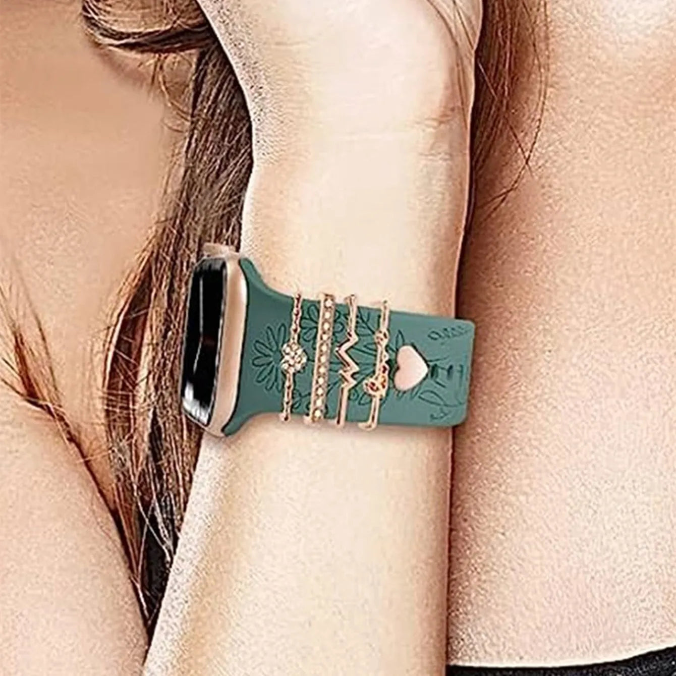 5 Stück Strass-Armband-Ringschlaufen, Nägel, Nieten, niedliche Metall-Uhrenarmband-Charms, Dekorationen, kompatibel mit Uhren der IWatch-Serie-Yabubest - Home & More