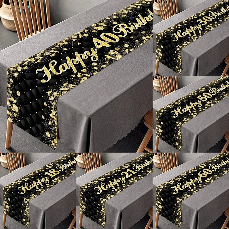 Schwarz Gold Tischläufer 180x35cm für 21. 30. 50. Geburtstag Hochzeit Party Deko
