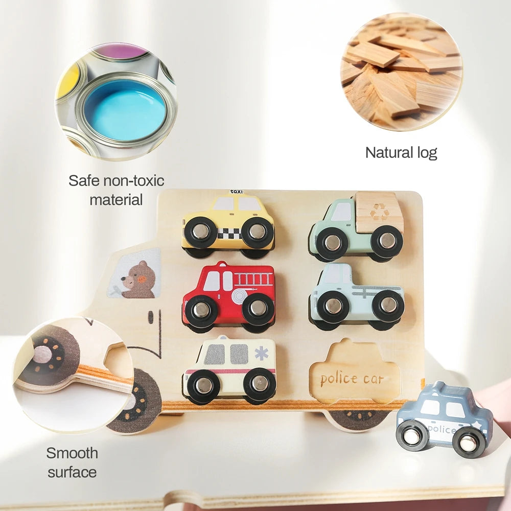 Holz 3D Puzzle Auto für Babys und Kleinkinder, Montessori Spiel