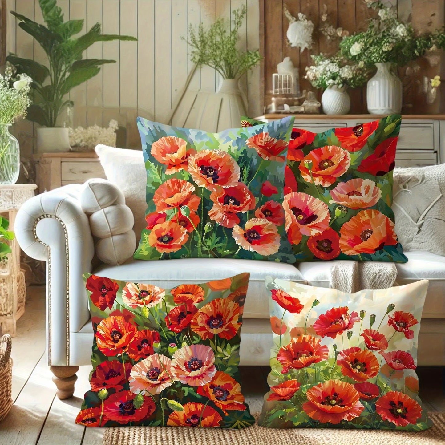 Dekorative Mohnblumen Kissenbezüge für Sofa und Schlafzimmer