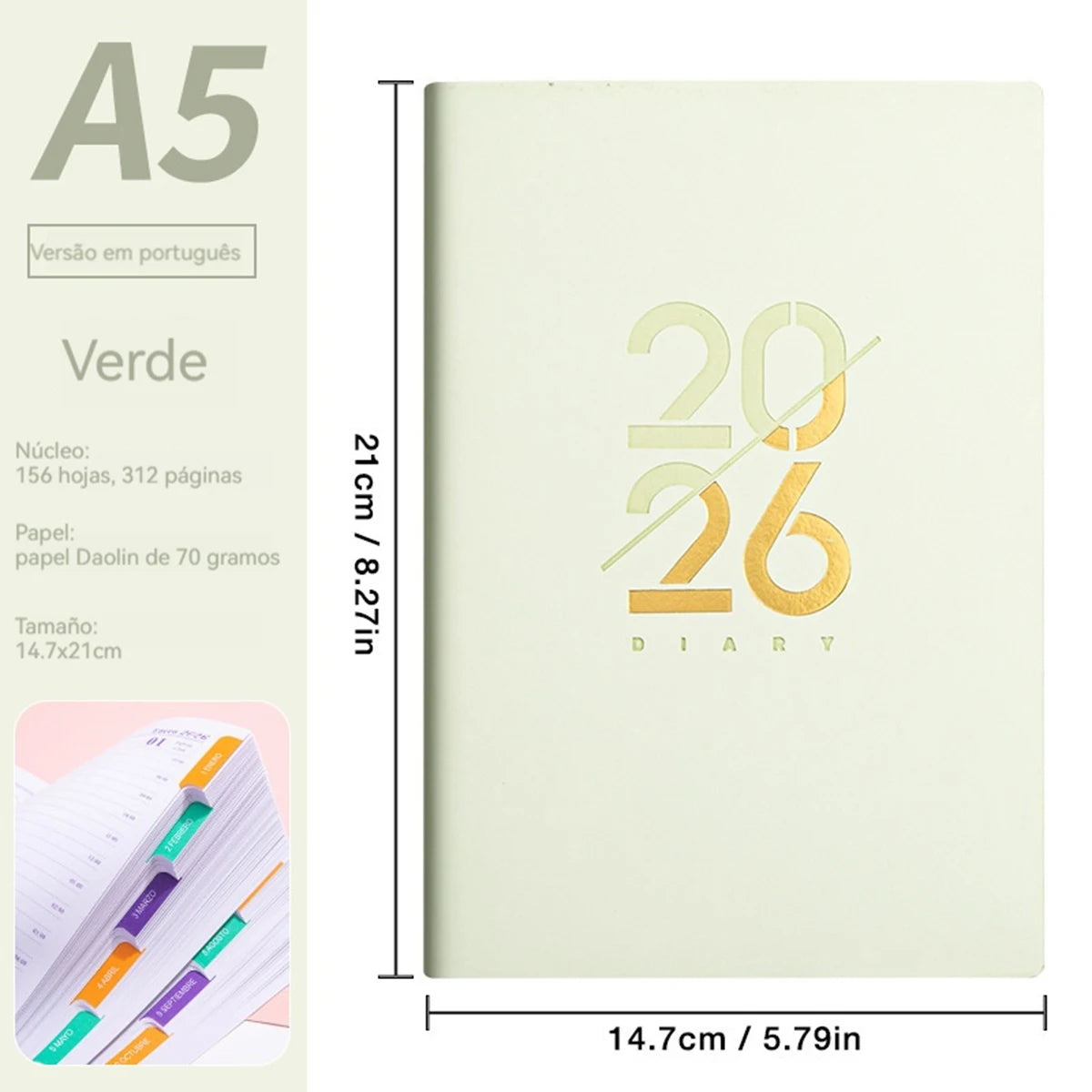 2026 Planer A5 PU-Ledereinband Spanisch Englisch wöchentlicher Monatsplaner