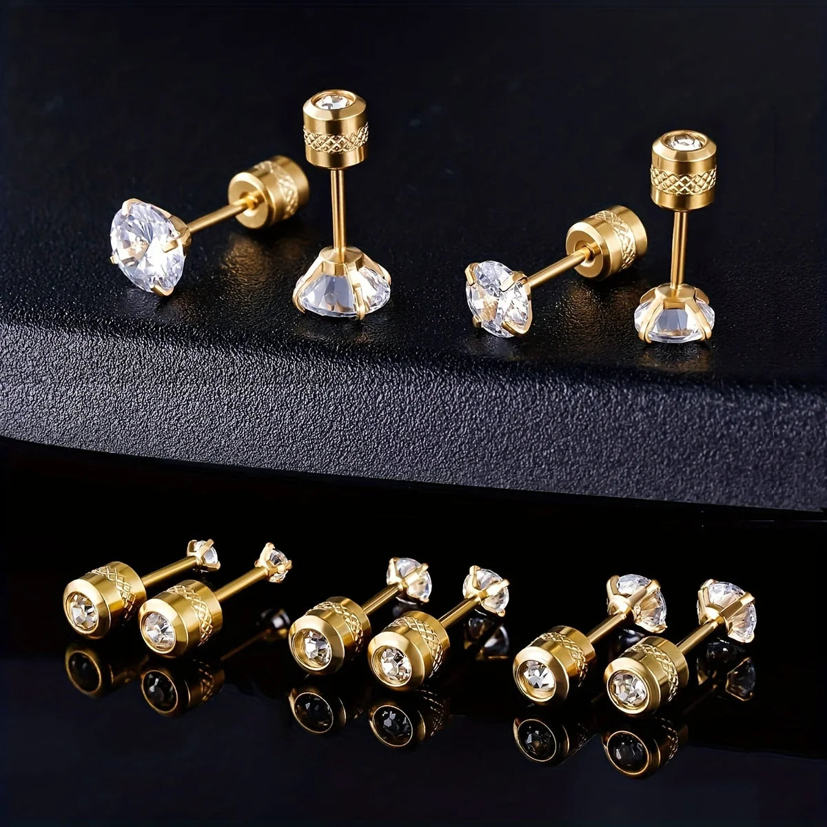 2er Set Edelstahl Ohrstecker mit kubischen Zirkonia Muster