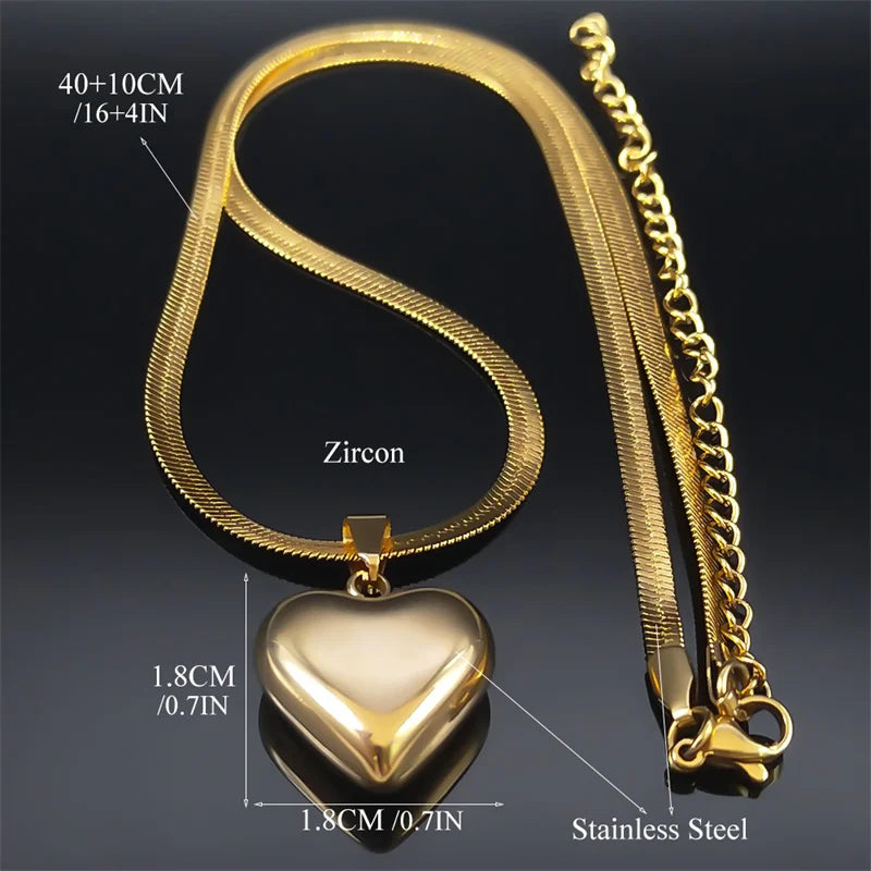 Hochwertige Edelstahl Halskette mit Herz Anhänger Goldfarben 40cm-Yabubest - Home & More