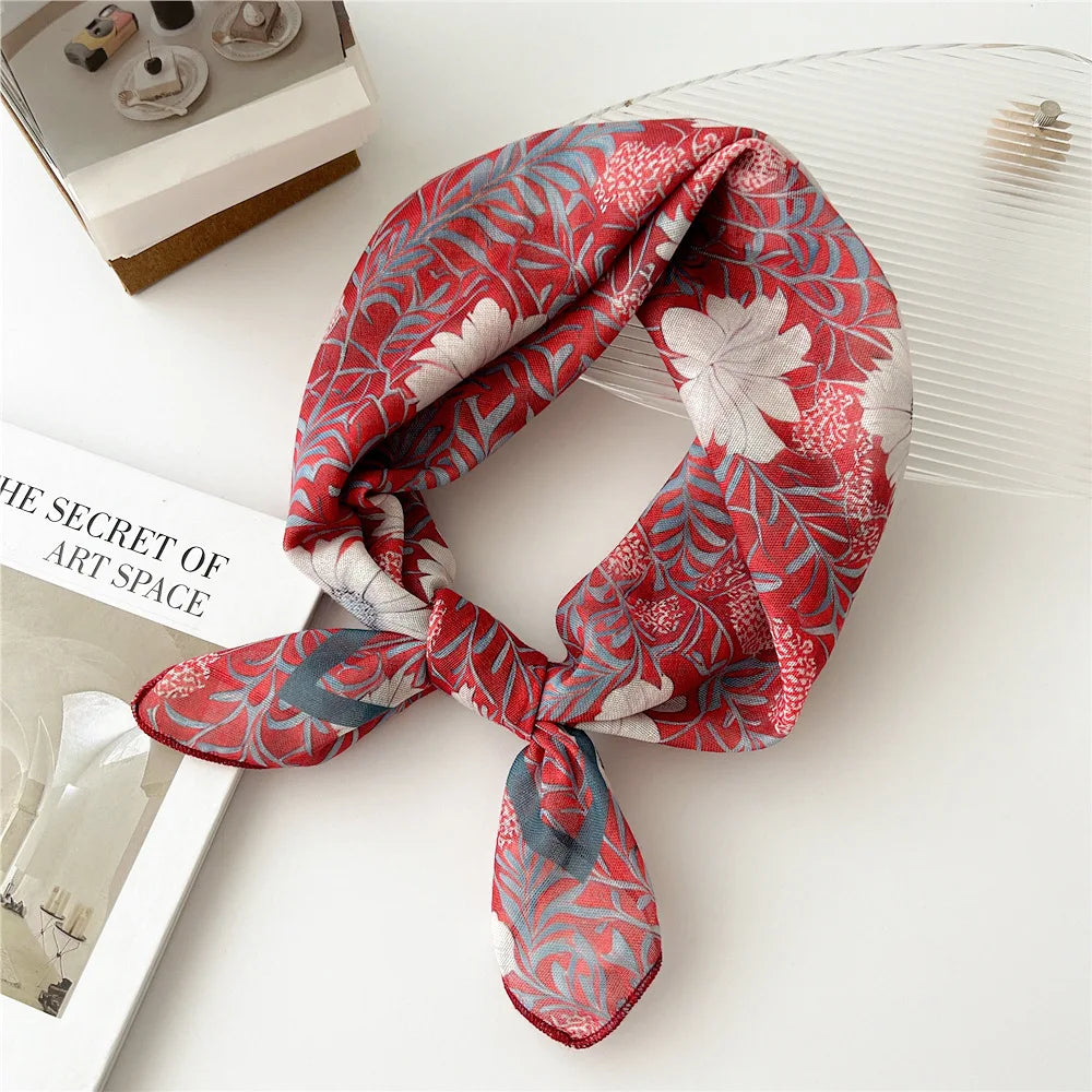 Baumwolle Leinen Quadrat Schal 55 cm Blumenmuster für Damen Frühling Sommer