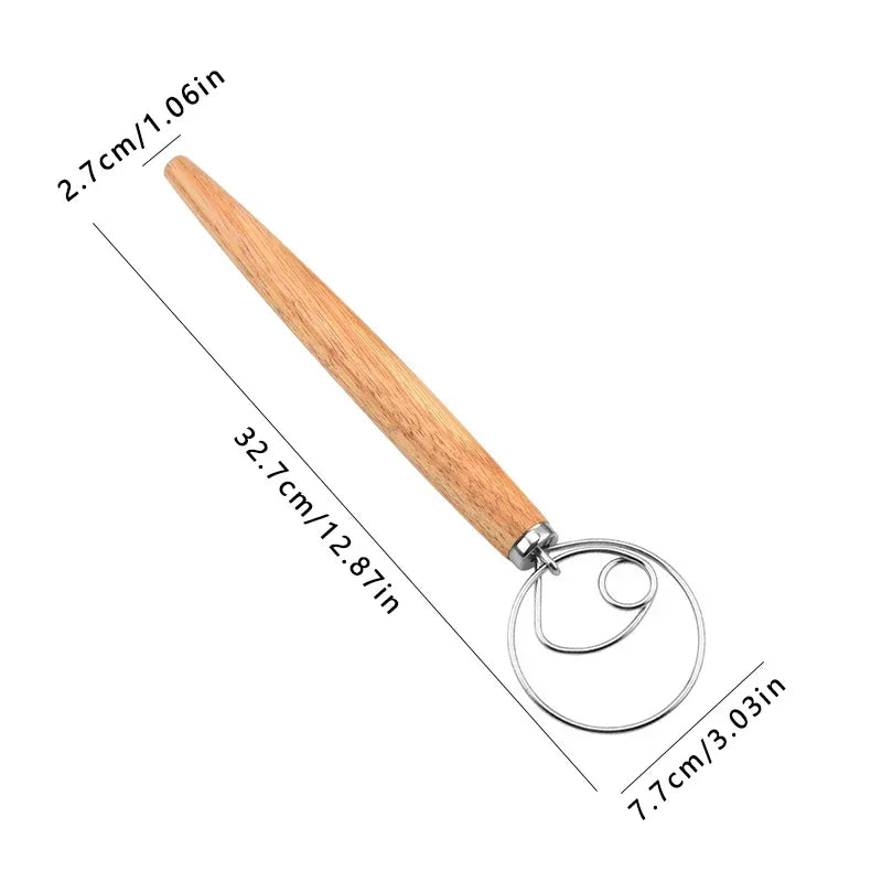 Dänischer Teigschneebesen aus Edelstahl mit Holzgriff zum Backen