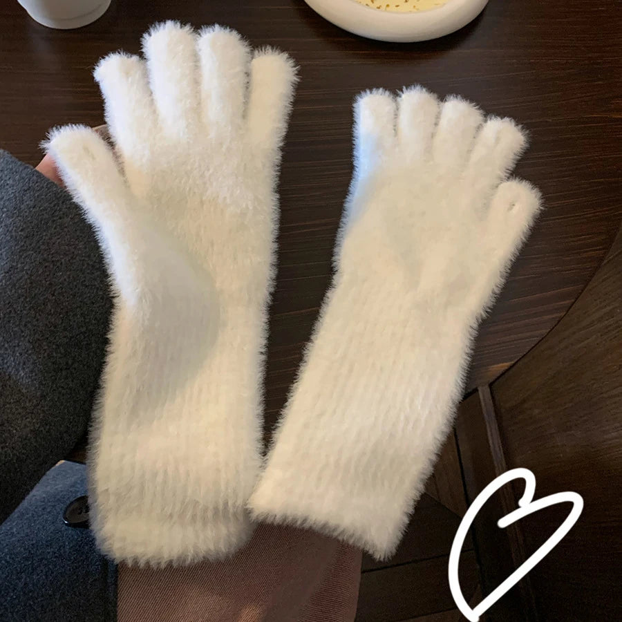 Warme Gestrickte Damen Handschuhe mit Nerz Wolle Schutz