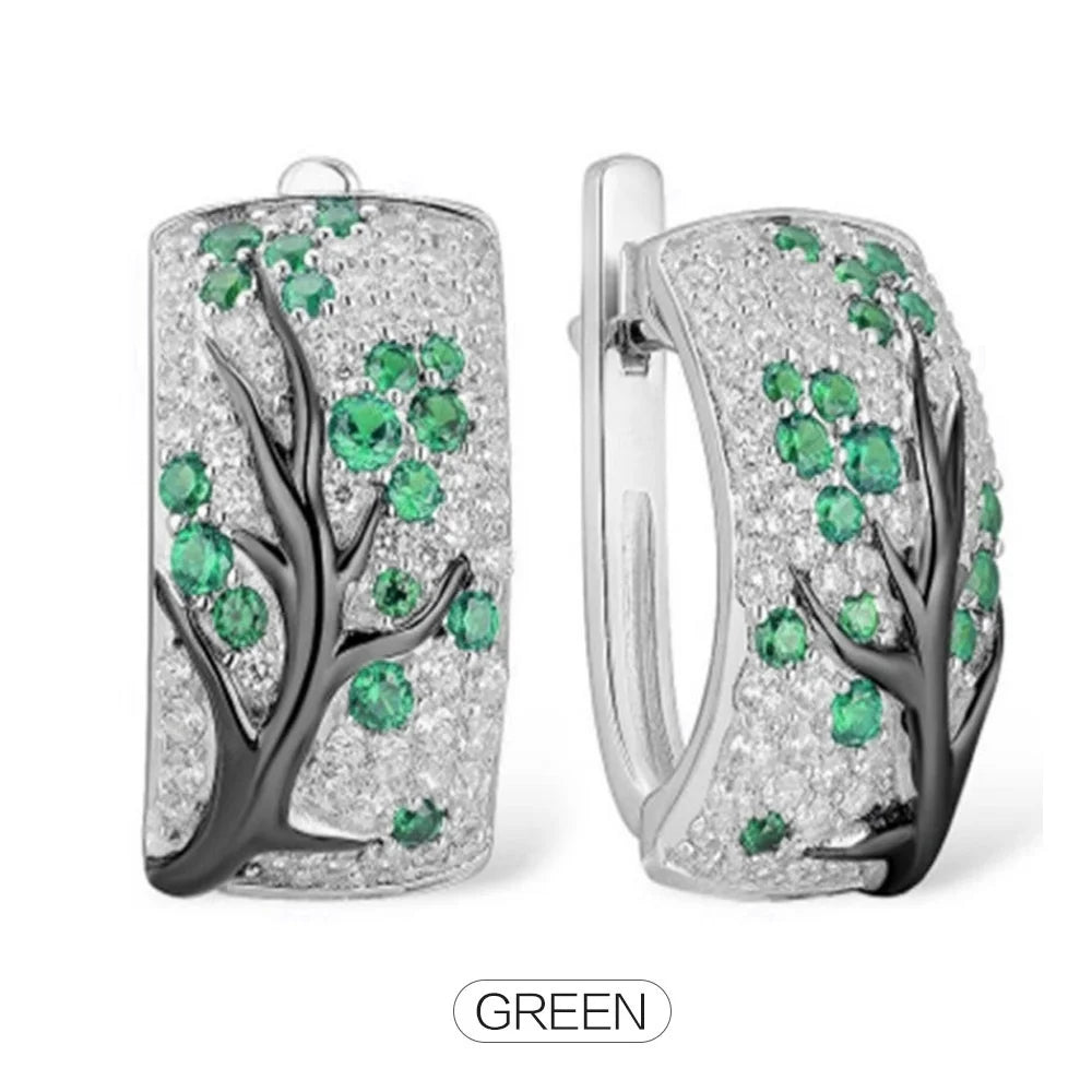 Elegante Blüte Zweig Ohrringe mit Zirkonia für Damen als Geschenk