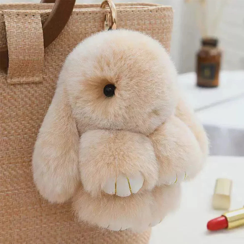 Flauschiger Kaninchen Fell Pompon Schlüsselanhänger für Taschen Deko