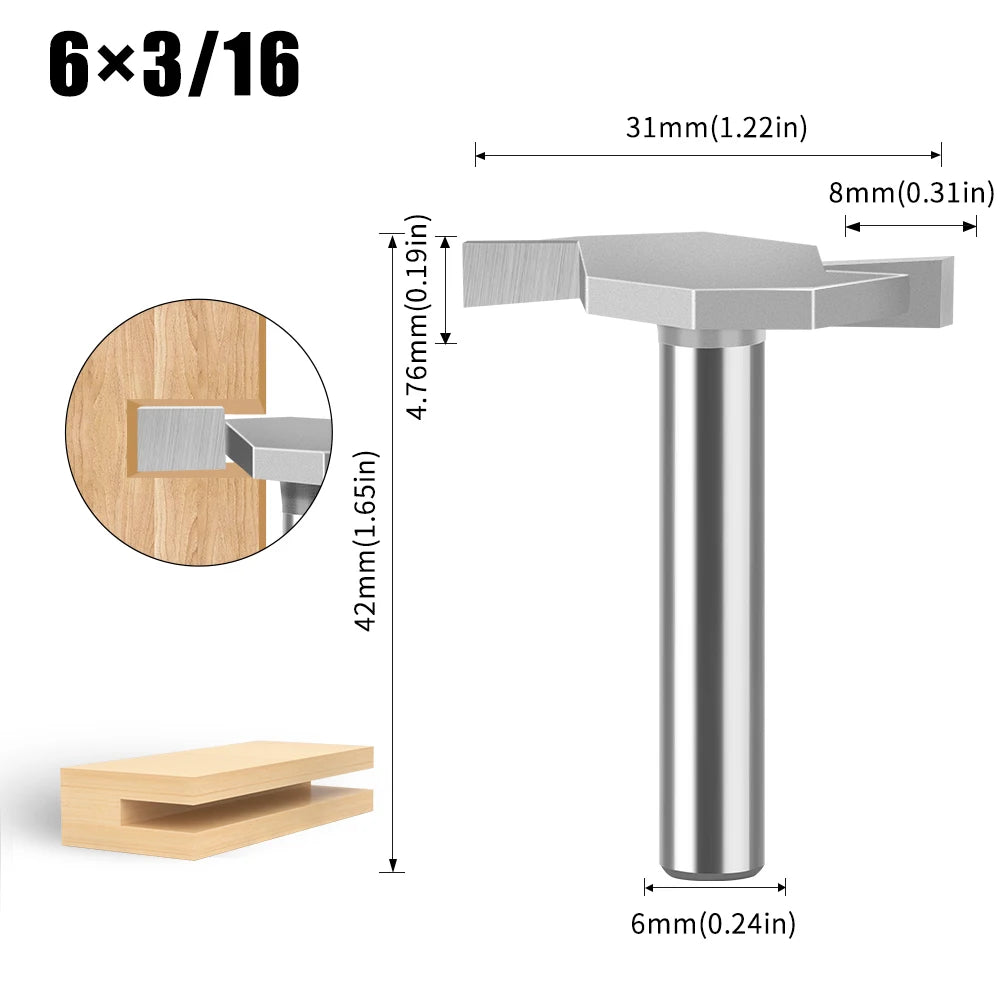 Wolframlegierung T-Cutter Router Bit 6mm 12mm Schaft Fräskopf für Holz