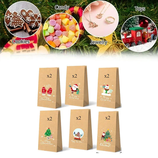 Kraftpapier Geschenktüten Set mit Aufklebern für Weihnachten Parties