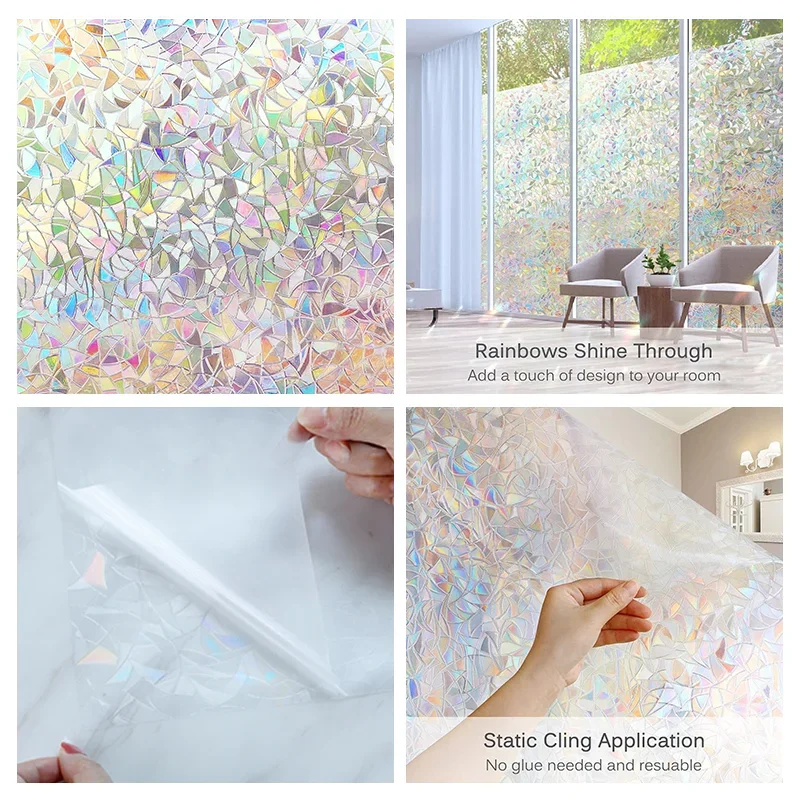 Statisch haftende Fensterfolie Vinyl mit 3D Regenbogen Motiv