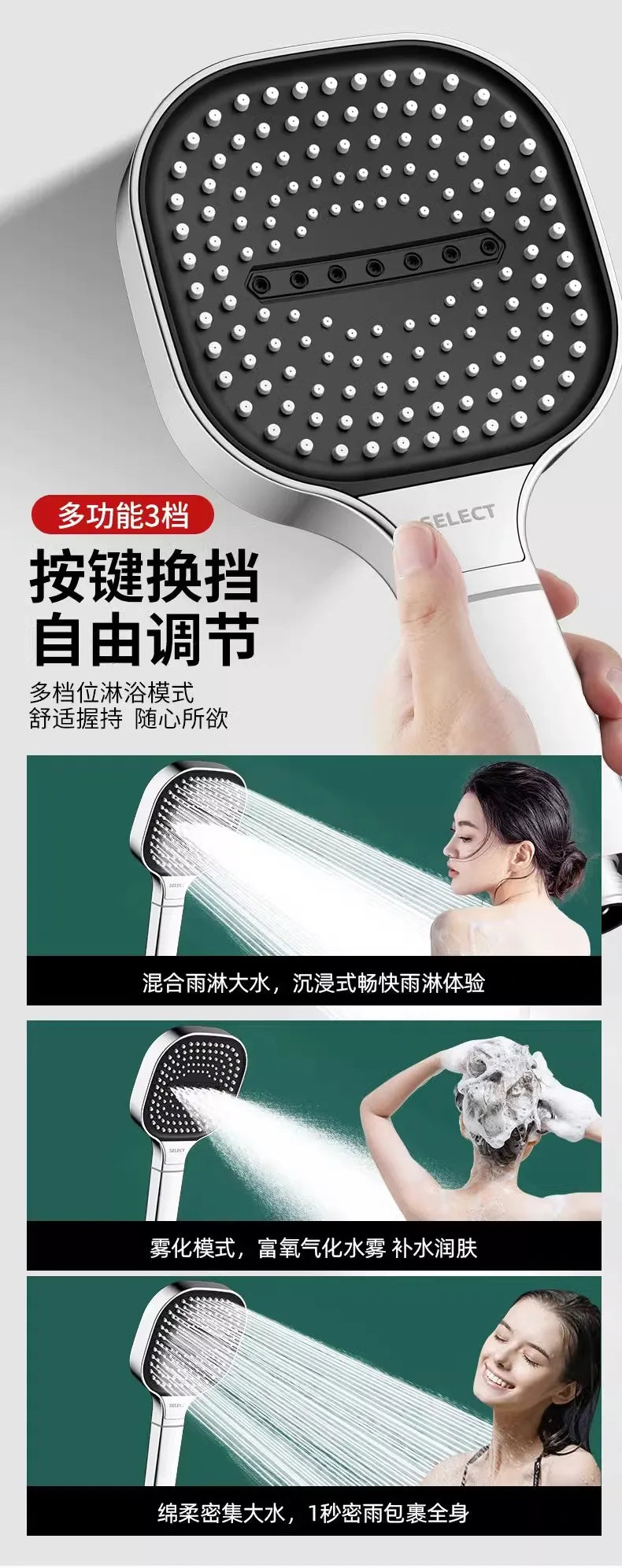 13 cm großer handgehaltener Duschkopf mit 3 Modi und Hochdruckwasser-Yabubest - Home & More