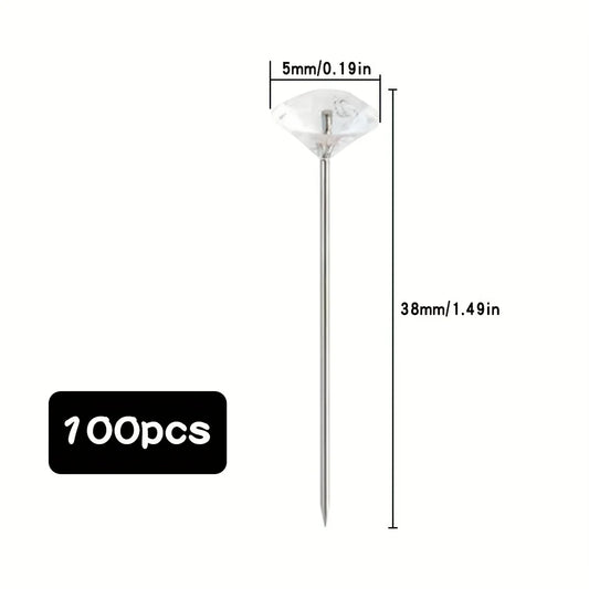 100/500 Stück Blumenstraußnadeln, Blumennadel, runde Diamant-Kristall-Blumennadeln, Strass-Hochzeits-Anstecknadeln, Diamantkopf, gerade Anstecknadel - Yabubest - Home & More