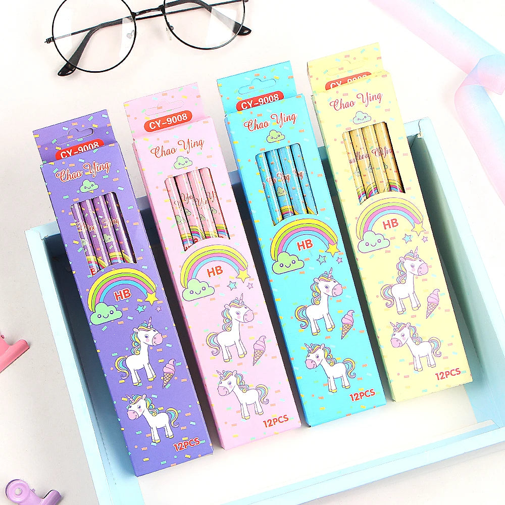 12-teiliges Einhorn Bleistift Set HB für Schule, Kids - Zeichnungen
